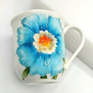 💚HP! Set of 4 Butterfly Meadow Mugs by Lenox. Blue Poppy Pattern.